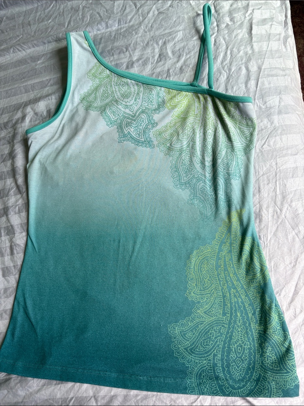 Women’s Teal Ombre Paisley One-Shoulder Tank Top